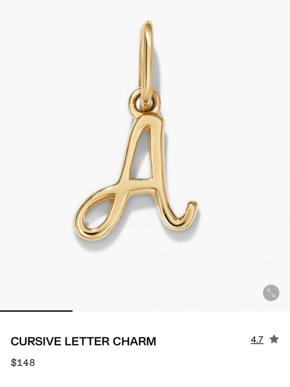 NWOT Mejuri Cursive Letter 'A' Charm Pendant 14K Gold